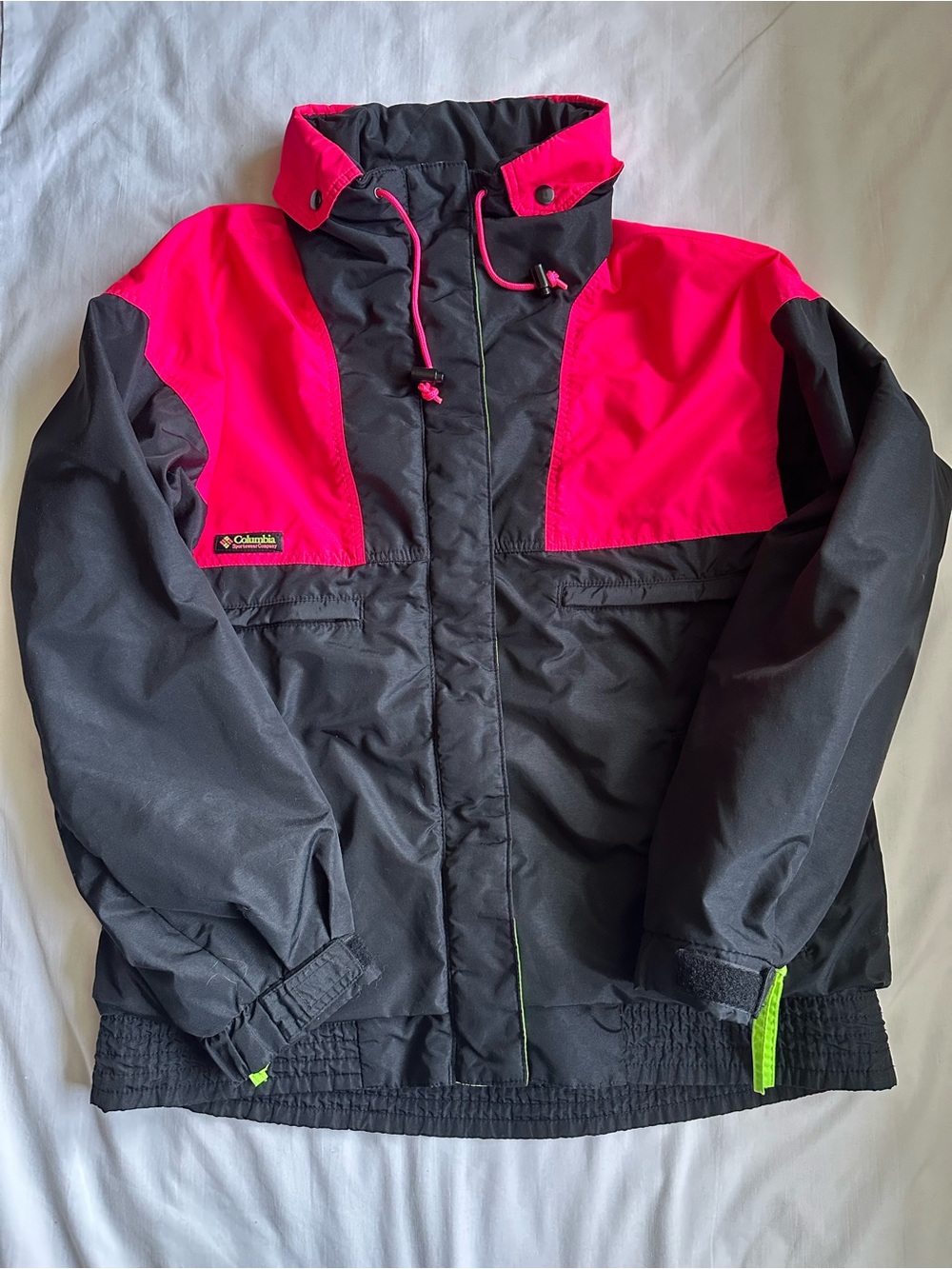 Vintage Columbia Black & Hot Pink Ski Jacket with Packable Hood - Shell Only